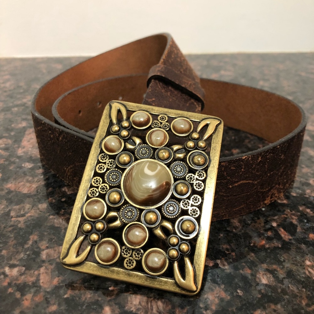 Y2K Distressed Embossed Leather Belt From Tristan